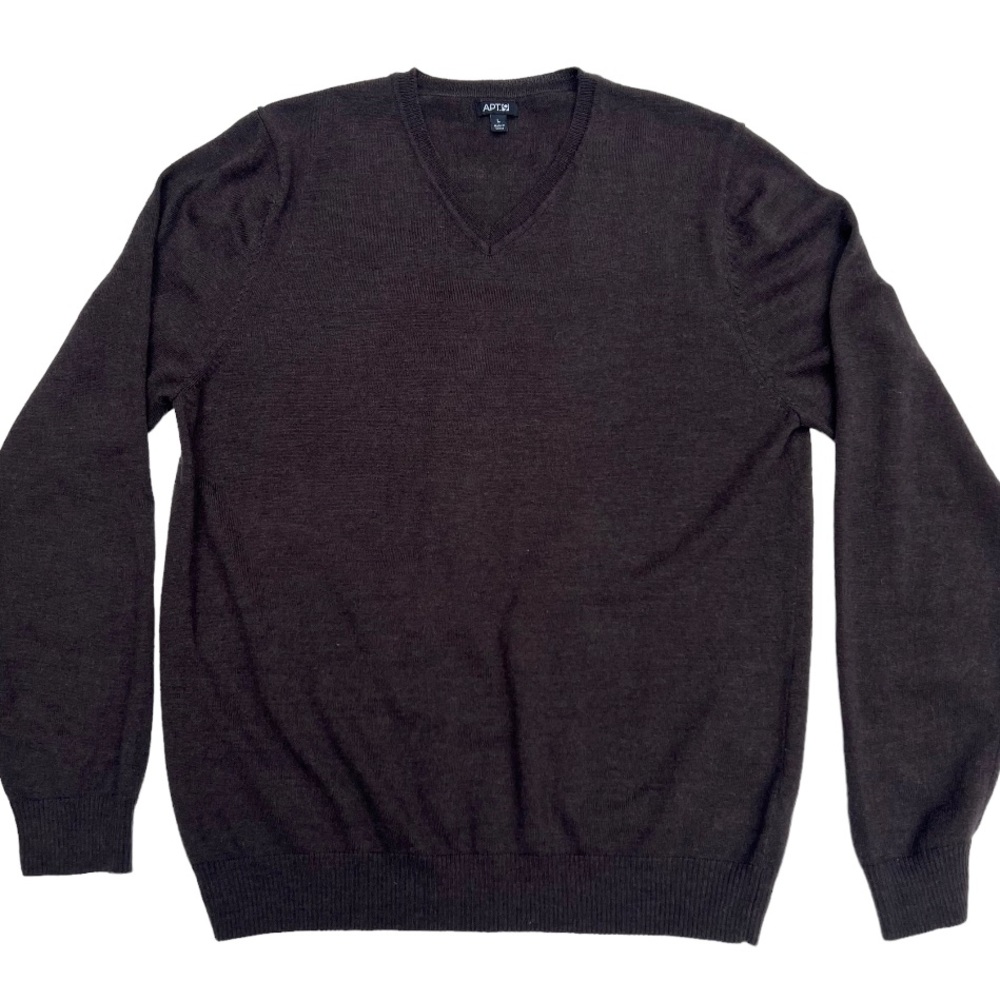 Apt 9 Mens Brown V-Neck Merino Blend Pullover Sweater